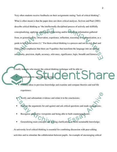 Critical Thinking as a Way of Setting Out Ideas