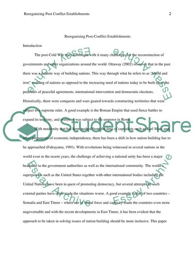 Post conflict establishments