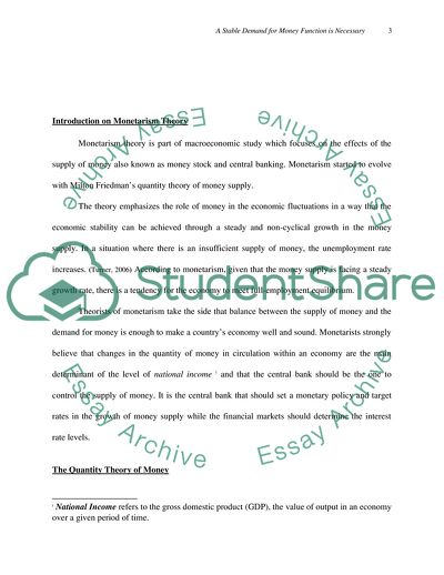 A Stable Demand for Money Function is Necessary for the Success of Monetarism