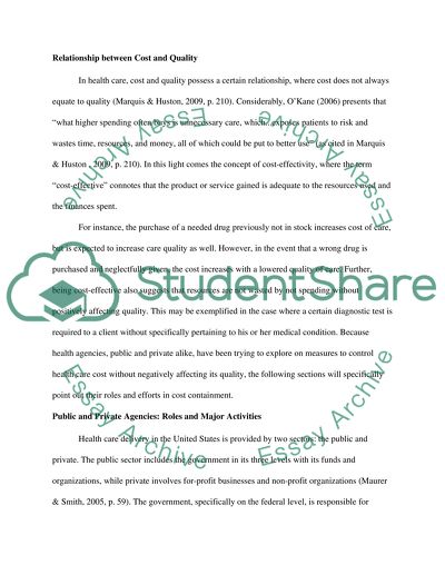 Health Care Cost and Quality