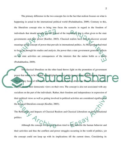 Comparative Evaluation of Classical Realism and Classical Liberalism