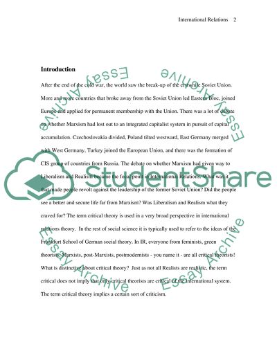 The theory to the Study of International Relations