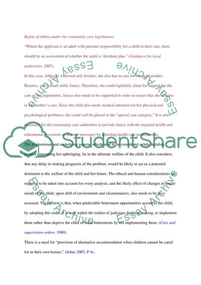 Rights of Althea under the Community Care Legislatures
