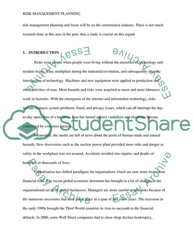 Risk Management Planning in Construction Industry