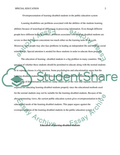 Over Representation of Learning-Disabled Students in the Public Education System