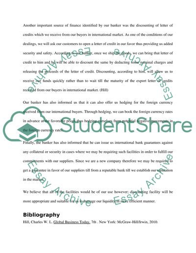 Financing Facilities for Exporting Company