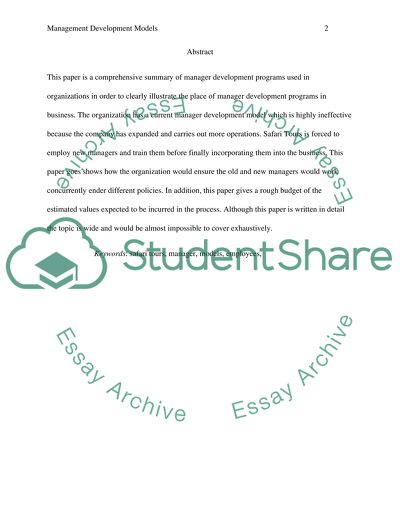 Management Development Models - Safari Tours