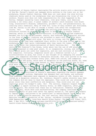 Analysis of Royale Comfort Seating