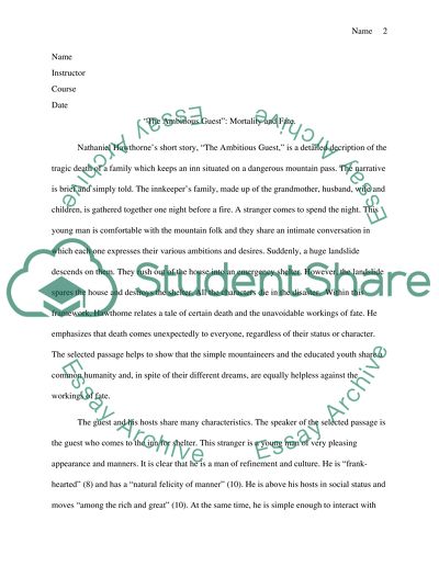 The Ambitious Guest, Mortality and Fate