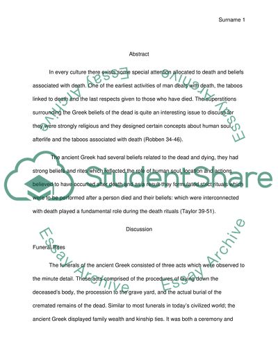 Death and Dying, Rituals and Afterlife, Beliefs of the Ancient Greeks