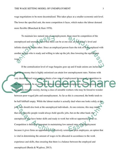 The Wage setting model of unemployment