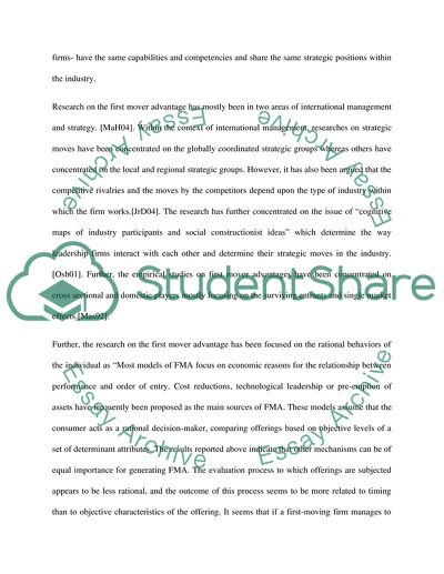 Research Proposal: Investigating the relationship between first mover advantage and strategic groups