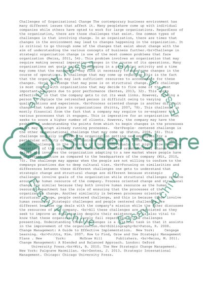 Challenges of orgnizational change