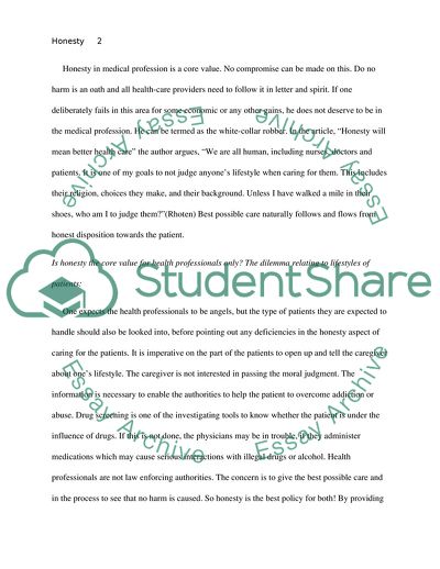 Honesty as a Core Value for All Health Professionals