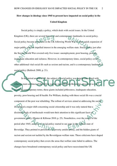 Changes in the UK Social Policy since 1945
