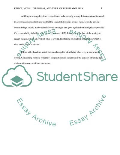 Ethics, Moral dilemmas, and the Law in Philadelphia, Pennsylvania 2013