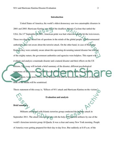 9/11 and Hurricane Katrina Disaster Evaluation