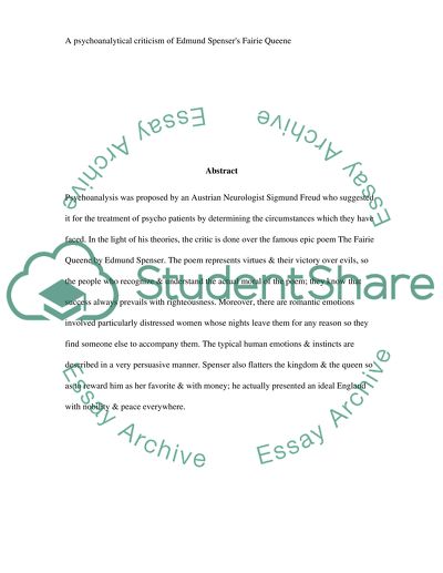 A psychoanalytical criticism of Edmund Spensers Fairie Queene