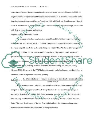 Anglo American: Financial Activity