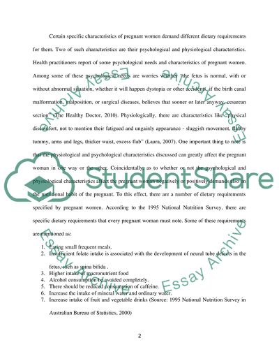 Investigate the Nutritional Needs and Meal Planning Issues of Pregnant Women in Australia