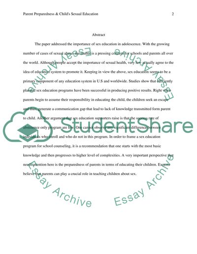 Parent Preparedness and Childs Sexual Education
