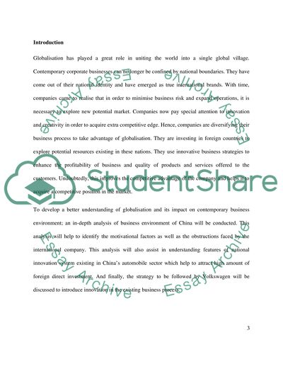 The Globalisation Strategy for Volkswagen in China