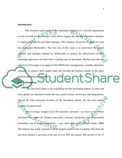 Identification and Recommendation of Alternative Strategies for McDonalds