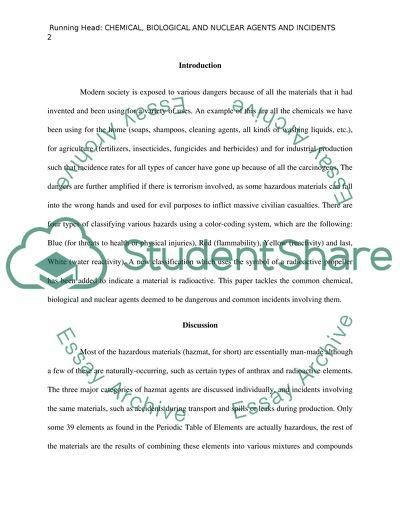 Chemical, Biological and Nuclear Agents and Incidents