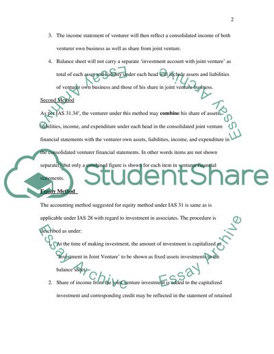 Accounting for Jointly Controlled Entities