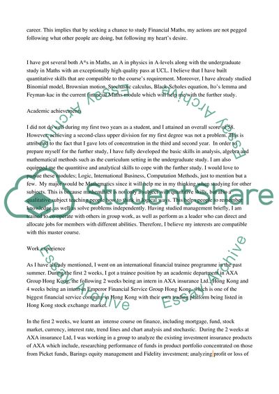 Personal statement for Master degrees