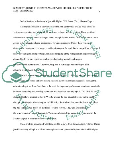 Senior Students In Business Major With Higher GPA Pursue Their Masters Degree