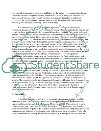 Overview of the Environmental Security Debate