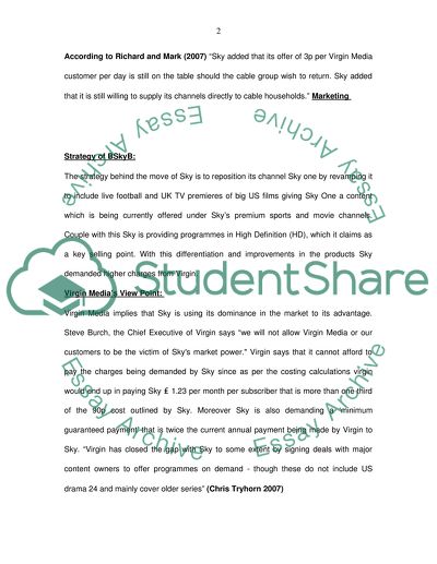 Analysis of TV Row between BSkyB and Virgin Media