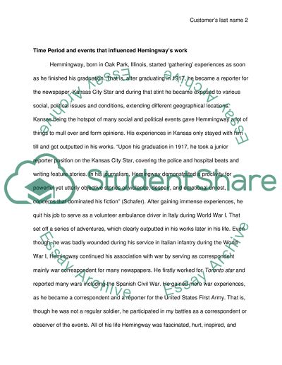 Topic: Ernest Hemingway; Soldier Home