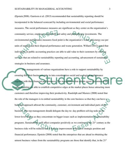 Sustainability in Managerial Accounting