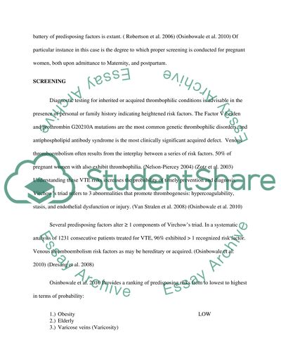 Medical Screening Procedures for Venous Thromboembolism During Pregnancy