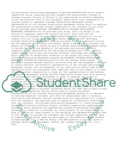 Customer Relationship Management Program