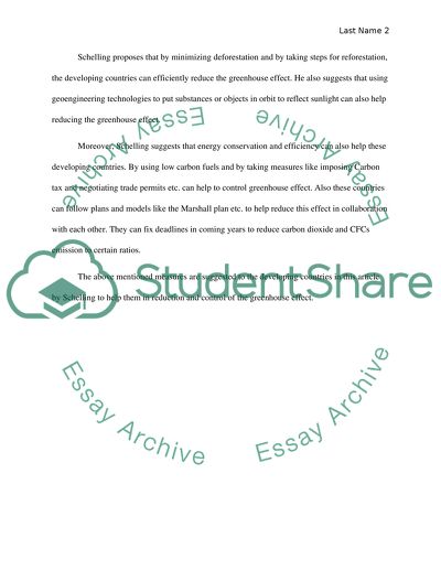 Critique of Green House Effect by T. Schelling