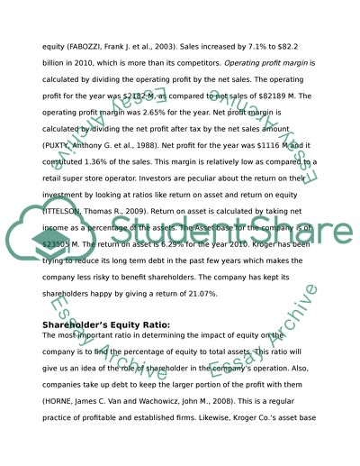 Kroger Co.s financial position and the role of profitability and shareholder equitys ratios in it