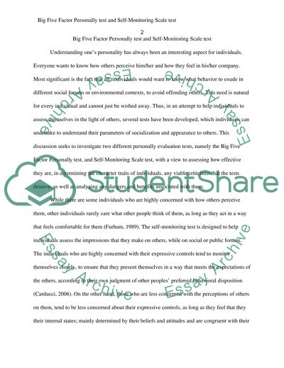 Personality: Big Five Factor and Self-Monitoring Scale
