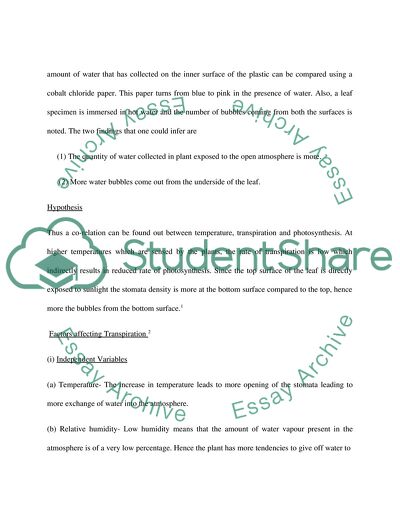Investigating the Effect of Temperature on the Rate of Transpiration