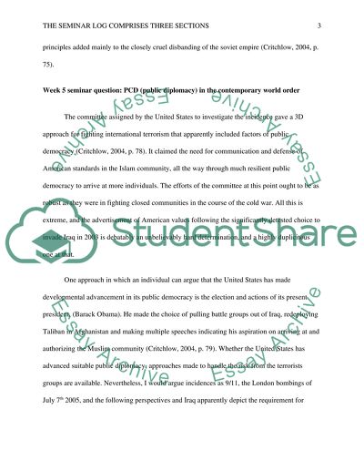The Seminar Log Comprises Three Sections