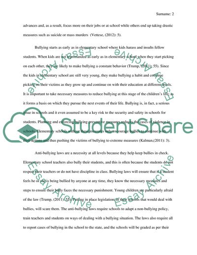 There should be laws against bullying in elementary school