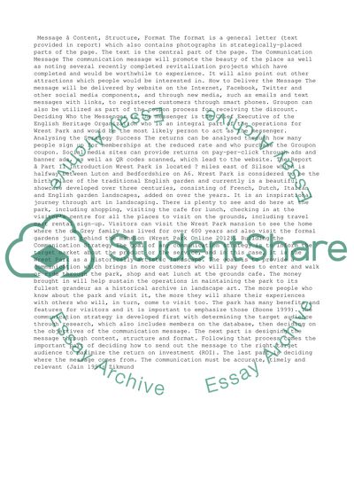 A COMMUNICATION STRATEGY FOR WREST PARK