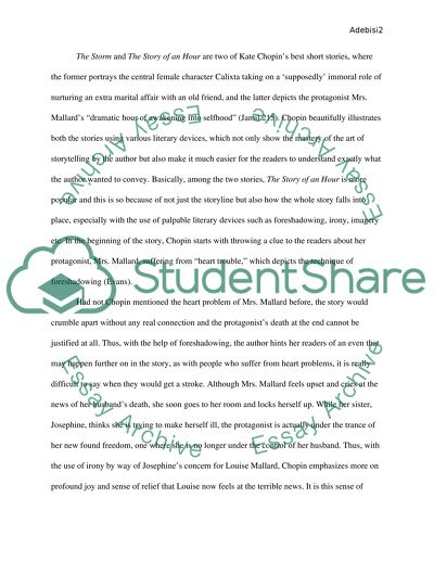 Literary Devises Used by Kate Chopin in The Story of an Hour and the Storm