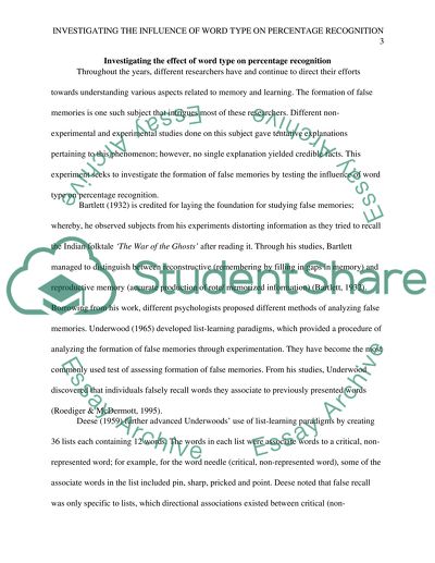 The Influence of Word Type on Percentage Recognition