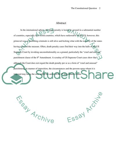 Constitutional Question of Cruel and Unusual Punishment and the Death Penalty