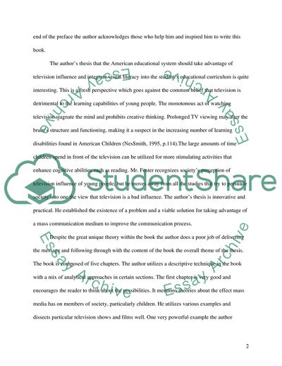 Analysis of the Book The New Literacy: Language of Film and Television by Harold Foster