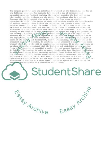 Export Strategy for an Organisation: Thai Handicraft