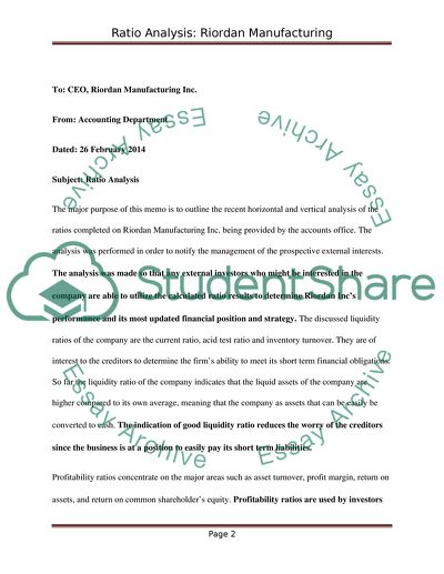 Ratio Analysis of Riordan Manufacturing Company